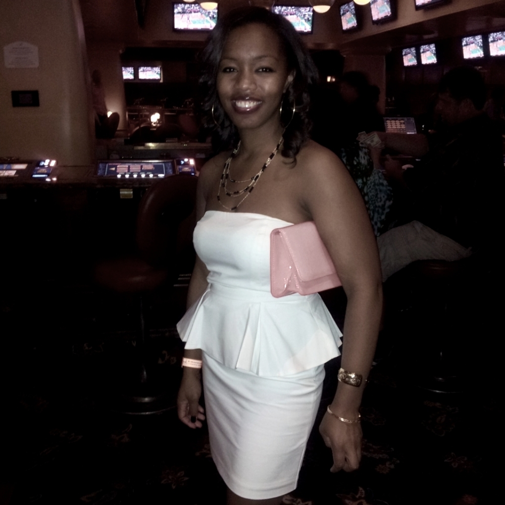 Short, white dress with peplum waist